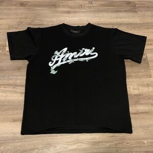 Black Amiri T-Shirt with White Script Logo